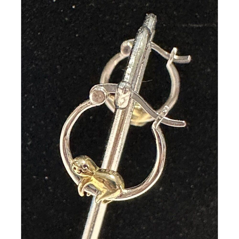 Sleeping Sloth Huggie Hoop Earrings 925 Sterling Silver Small Animal Huggie